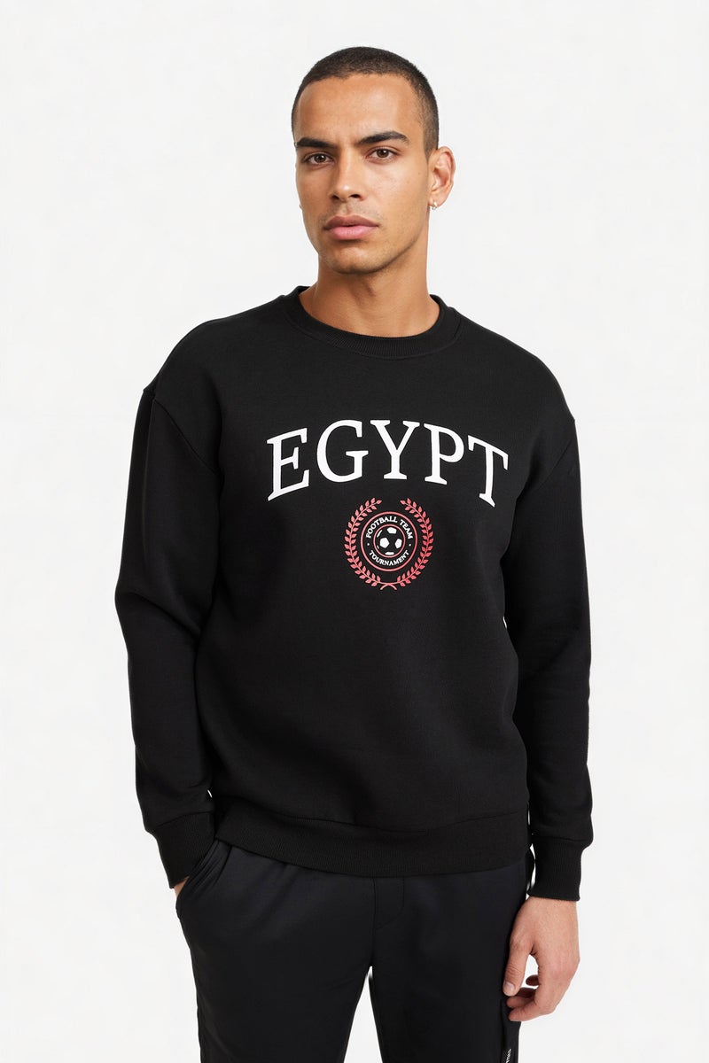 DeFacto Black Man Boxy Fit Egypt Printed Sweatshirt Casual - Image 3
